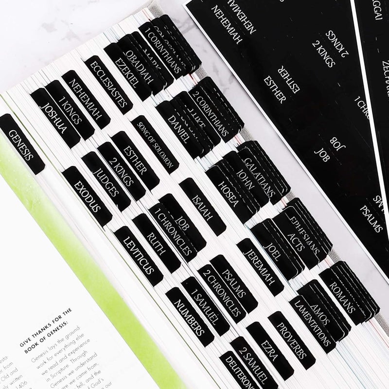thinkor Reposition Laminated Bible Tabs, Large Print Stickers, Easy to Read and Apply Bible Tabs for Women and Man (Luxury Black) - Image 1